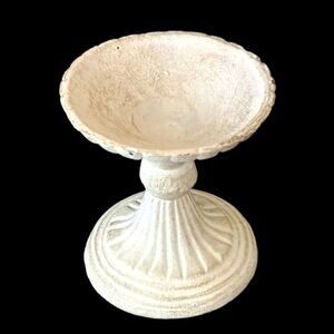 Vintage Small Ivory Metal Taper Pillar Holder Candlestick 3.5" x 3" inch Cottage